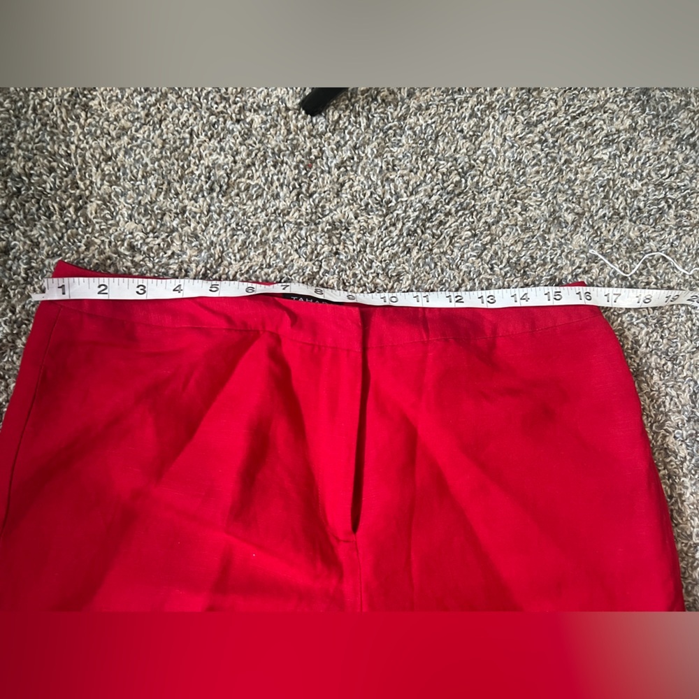 Tahari Vibrant Vintage Red Wide Leg Linen Pants - Picture 9 of 10